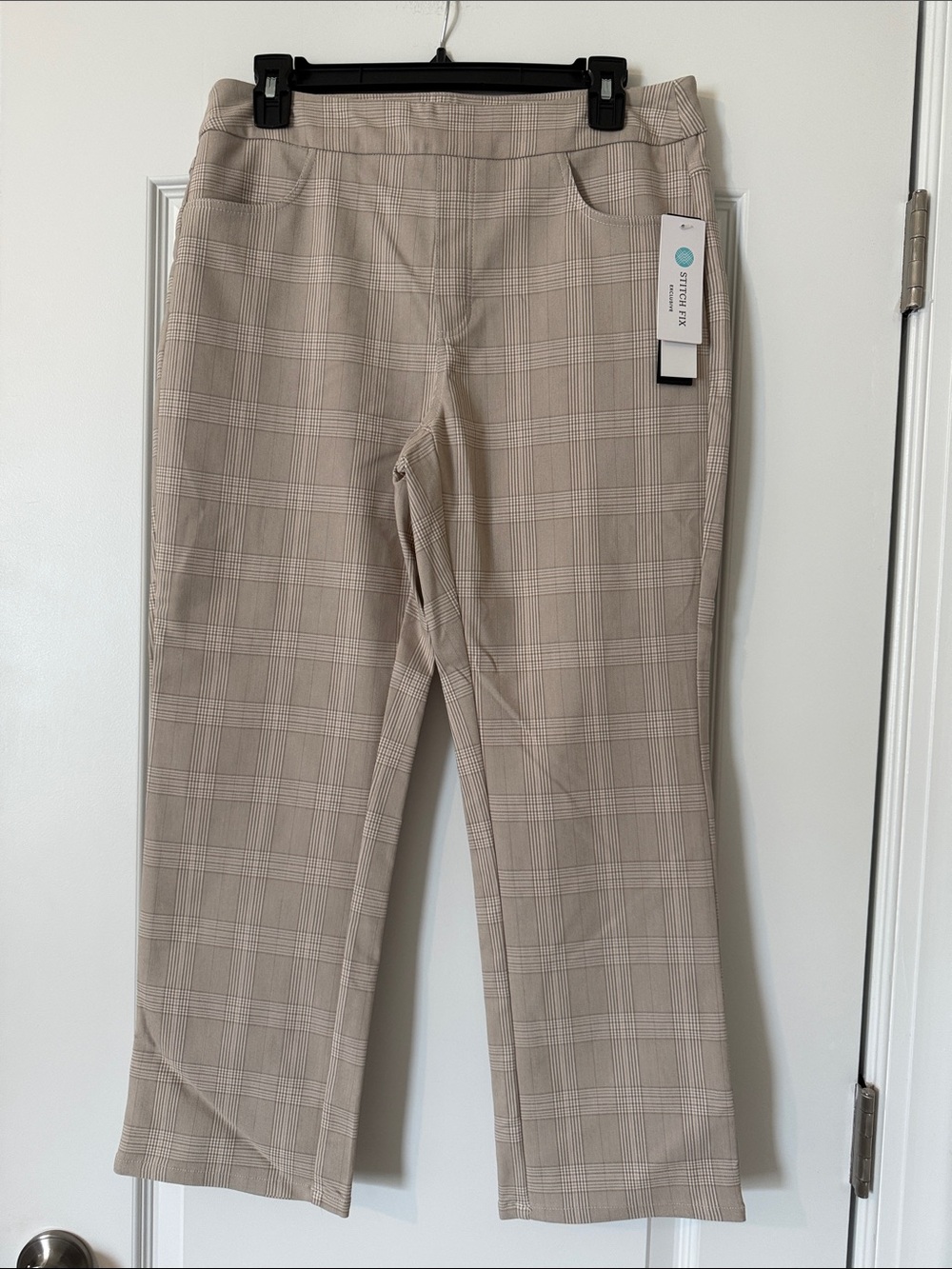 Tribal Beige Plaid Cropped Pull-On Pants